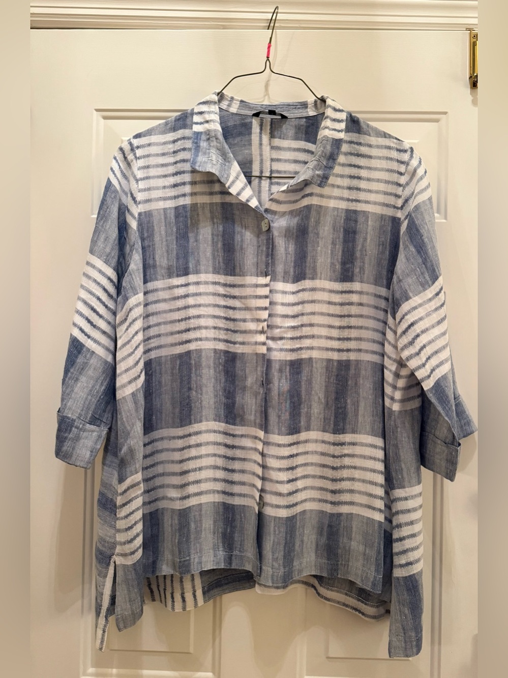 John Mark Light Blue and White Striped Button-Up Shirt